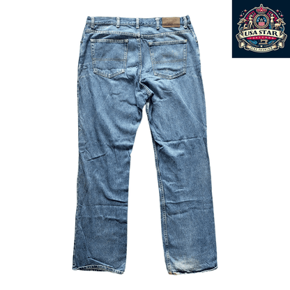 Vintage Lee Men's Jeans W38 X L34 - Straight - Leg Medium Blue Denim, 100% Cotton Comfort - USASTARFASHION