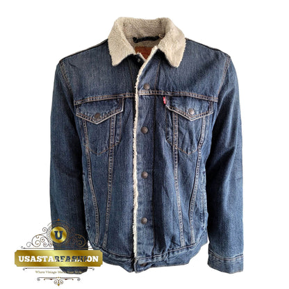Vintage Levi’s Sherpa Trucker Jacket – Blue Denim, Size M - USASTARFASHION