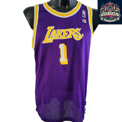 VINTAGE LOS ANGELES LAKERS NBA JERSEY 1 BARNETT CHAMPION SIZE Youth XL Adult S - USASTARFASHION