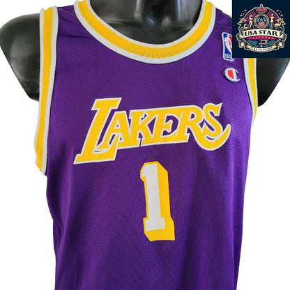 VINTAGE LOS ANGELES LAKERS NBA JERSEY 1 BARNETT CHAMPION SIZE Youth XL Adult S - USASTARFASHION