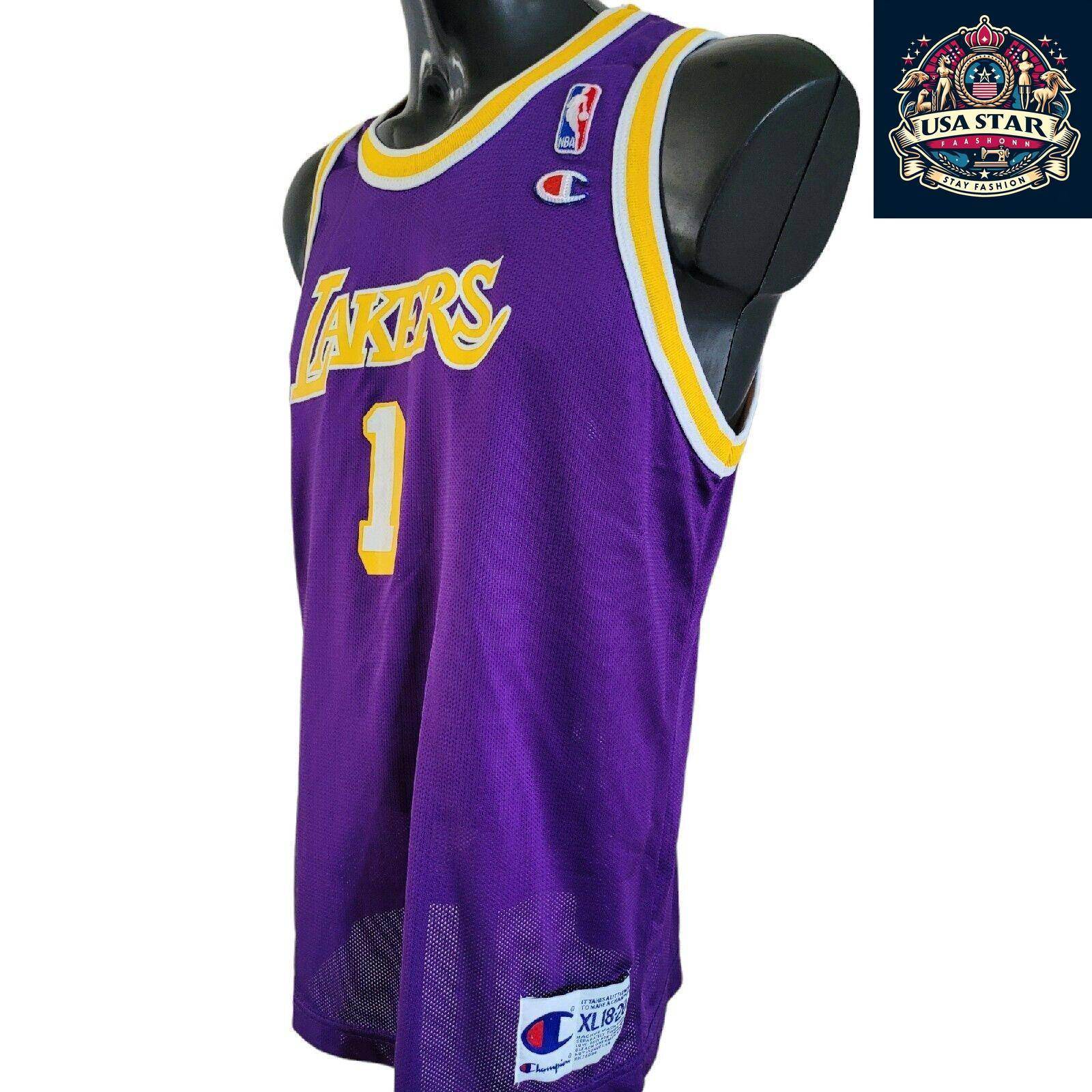 VINTAGE LOS ANGELES LAKERS NBA JERSEY 1 BARNETT CHAMPION SIZE Youth XL Adult S - USASTARFASHION