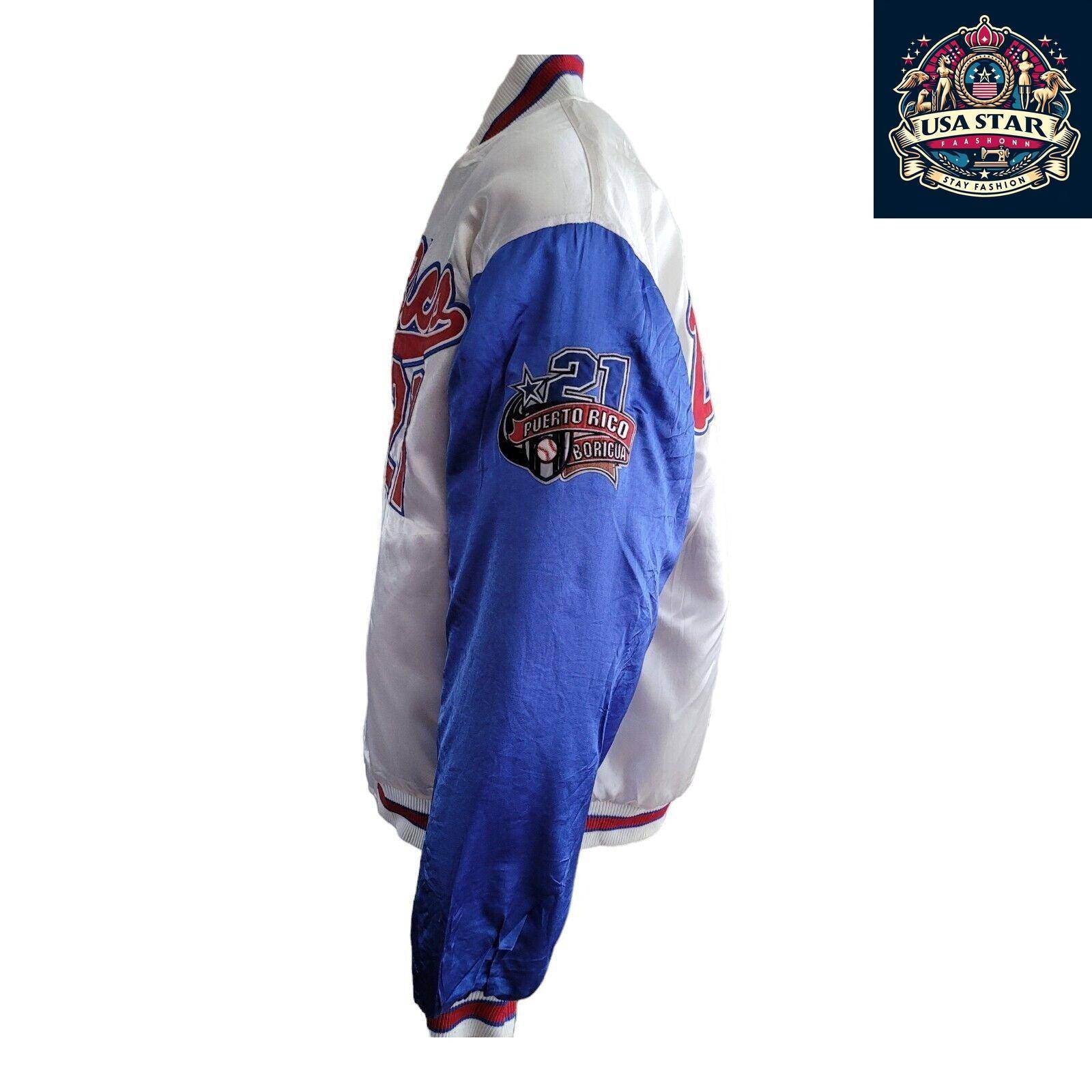 Vintage MegaUSA Classics Puerto Rico 21 Boricua Embroidered Satin Jacket Sz XXL - USASTARFASHION