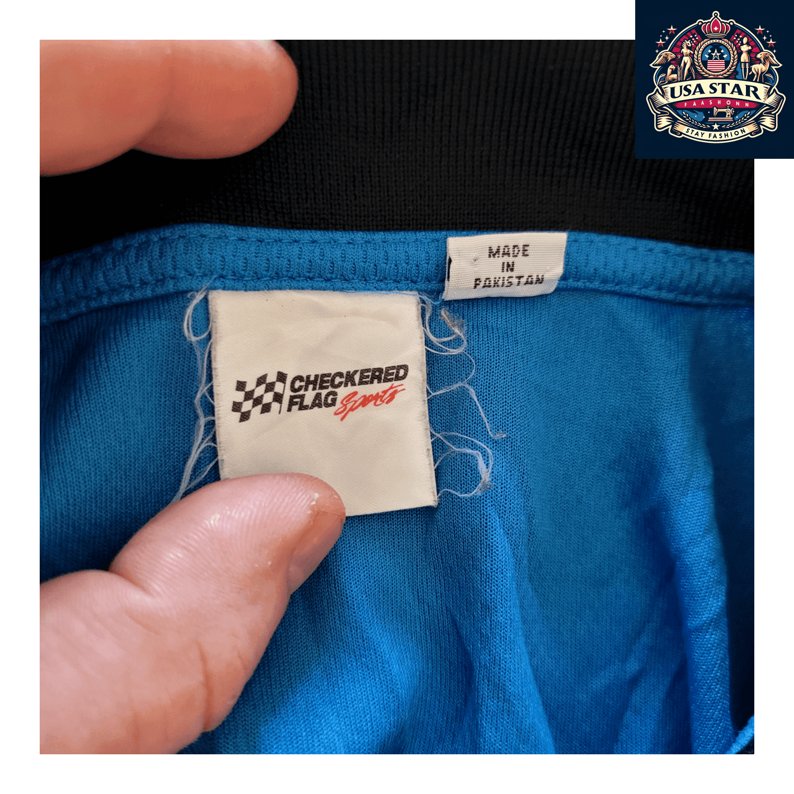 Vintage NASCAR Polo Shirt - Men's Size M, Blue, 100% Polyester, Checkered Flag Design - USASTARFASHION