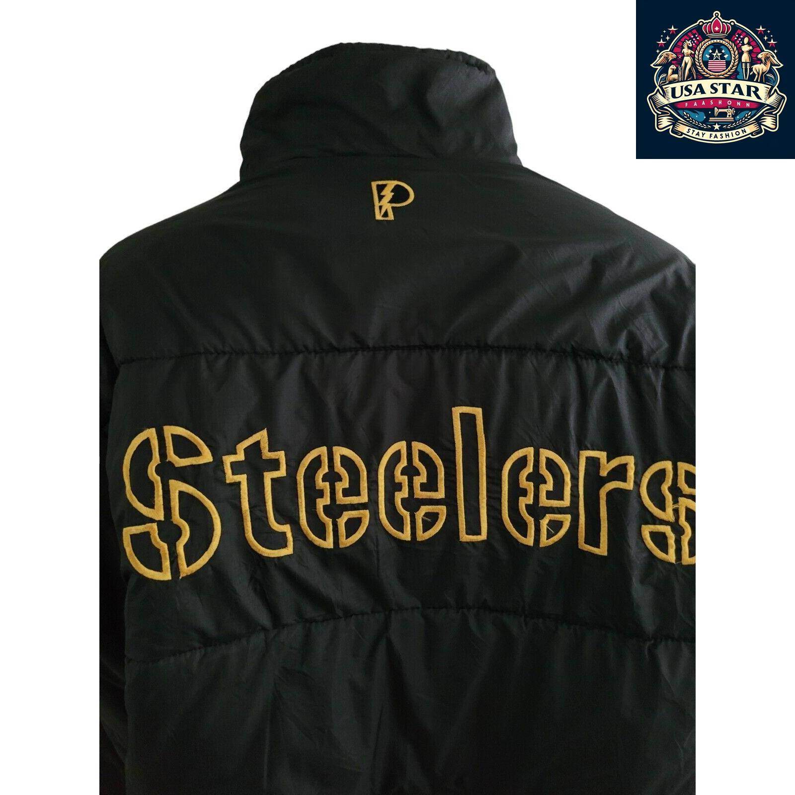 Vintage Pittsburgh Steelers Reversible NFL Puffer Jacket Black Size XLarge - USASTARFASHION