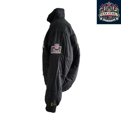 Vintage Pittsburgh Steelers Reversible NFL Puffer Jacket Black Size XLarge - USASTARFASHION