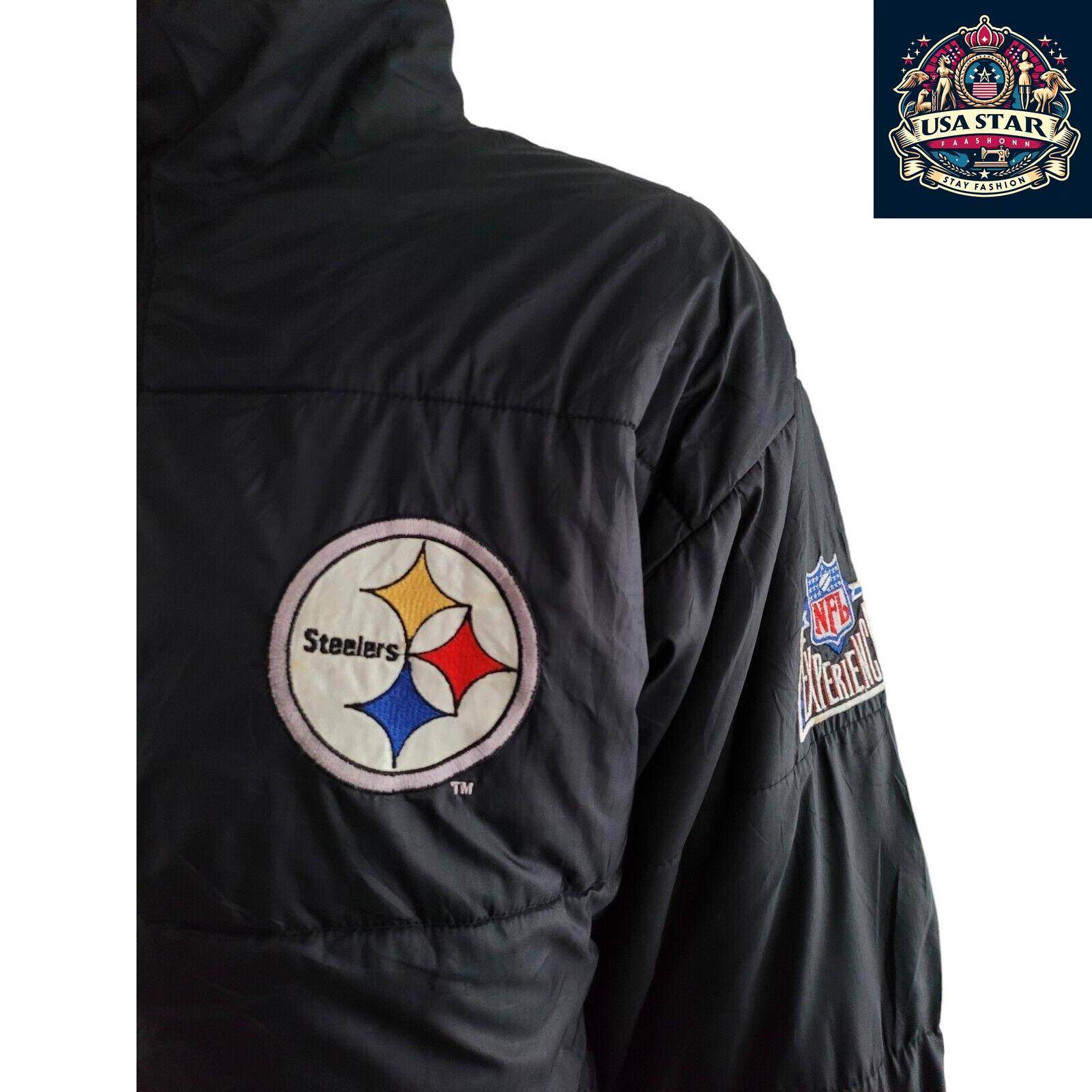 Vintage Pittsburgh Steelers Reversible NFL Puffer Jacket Black Size XLarge - USASTARFASHION