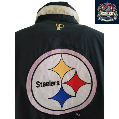 Vintage Pittsburgh Steelers Reversible NFL Puffer Jacket Black Size XLarge - USASTARFASHION