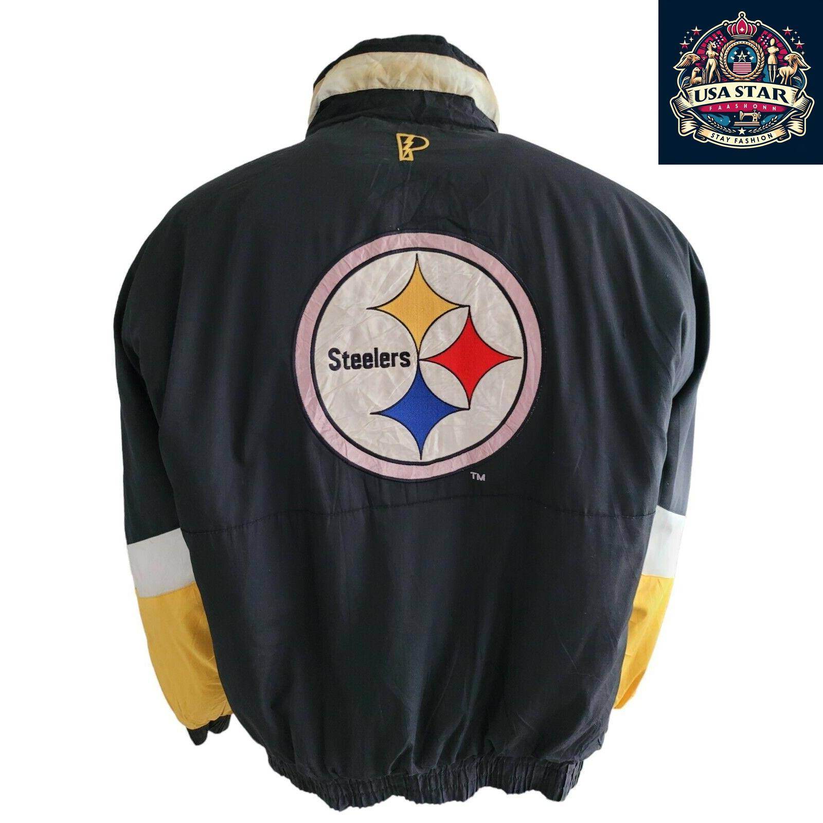 Vintage Pittsburgh Steelers Reversible NFL Puffer Jacket Black Size XLarge - USASTARFASHION
