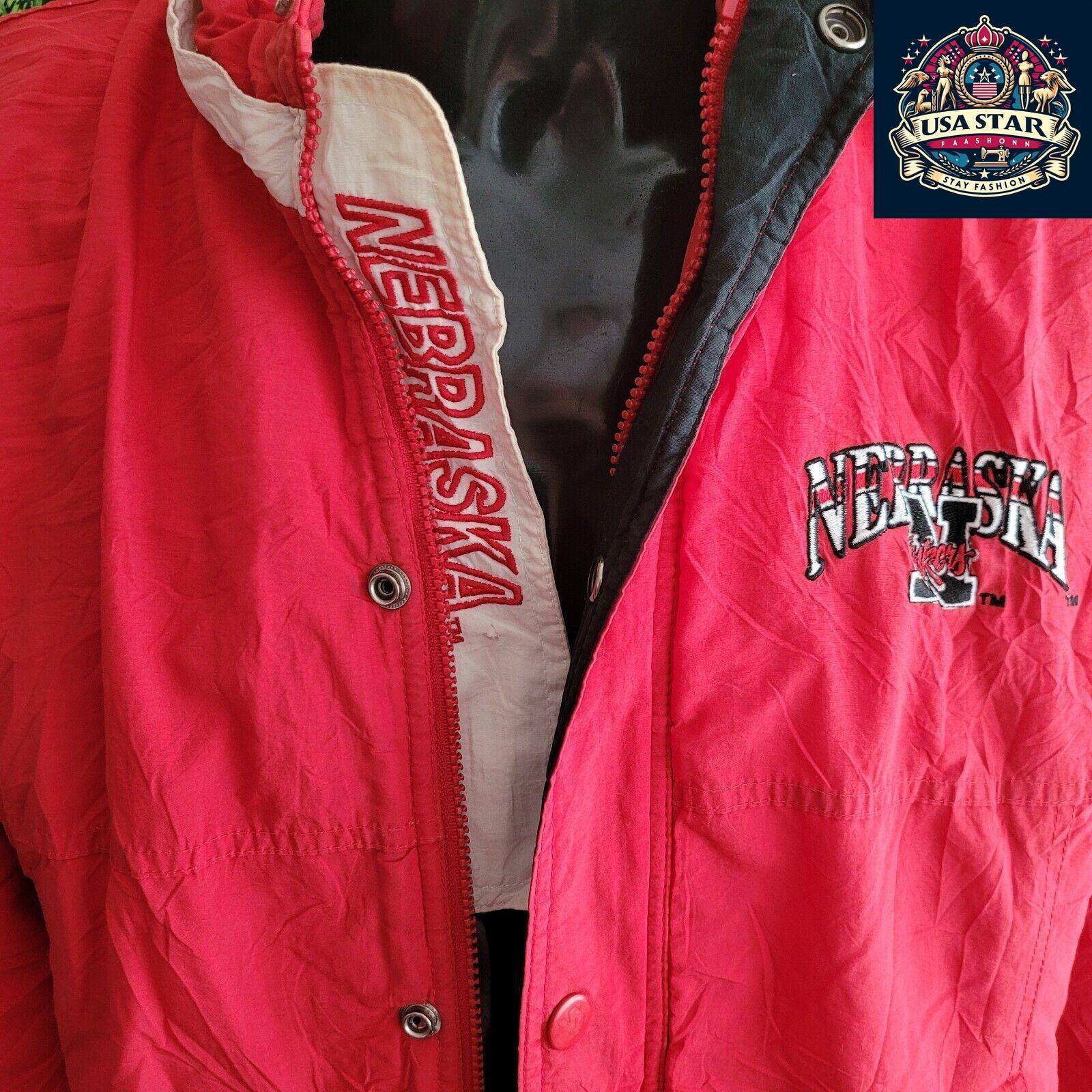 Vintage Red Starter Nebraska Cornhuskers Puffer Zip Snap Coat NCAA Huskers Xl - USASTARFASHION