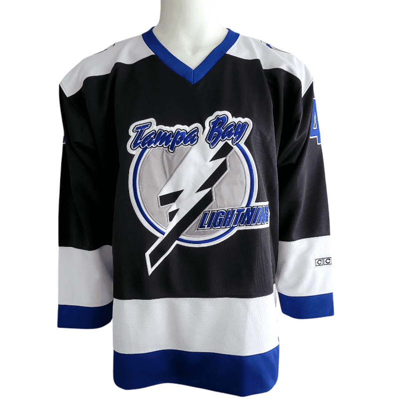 Vintage Tampa Bay Lightning Jersey - Vinny Lecavalier #4, CCM NHL, Size M, Black/White/Blue - USASTARFASHION