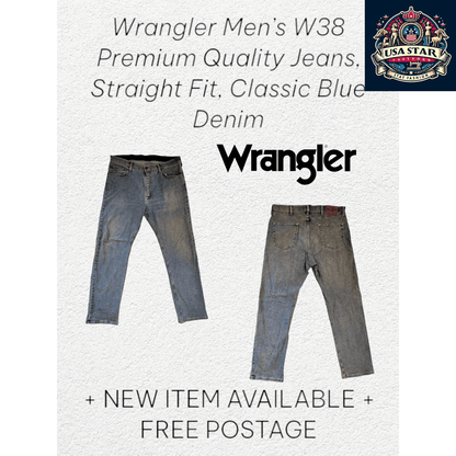 Vintage Wrangler Jeans Men W38, Premium Quality Straight Fit in Classic Blue Denim - USASTARFASHION