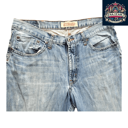 Vintage Wrangler Men's Jeans, Relaxed Boot Cut, 100% Cotton, Size 38x32, Classic Blue Denim - USASTARFASHION
