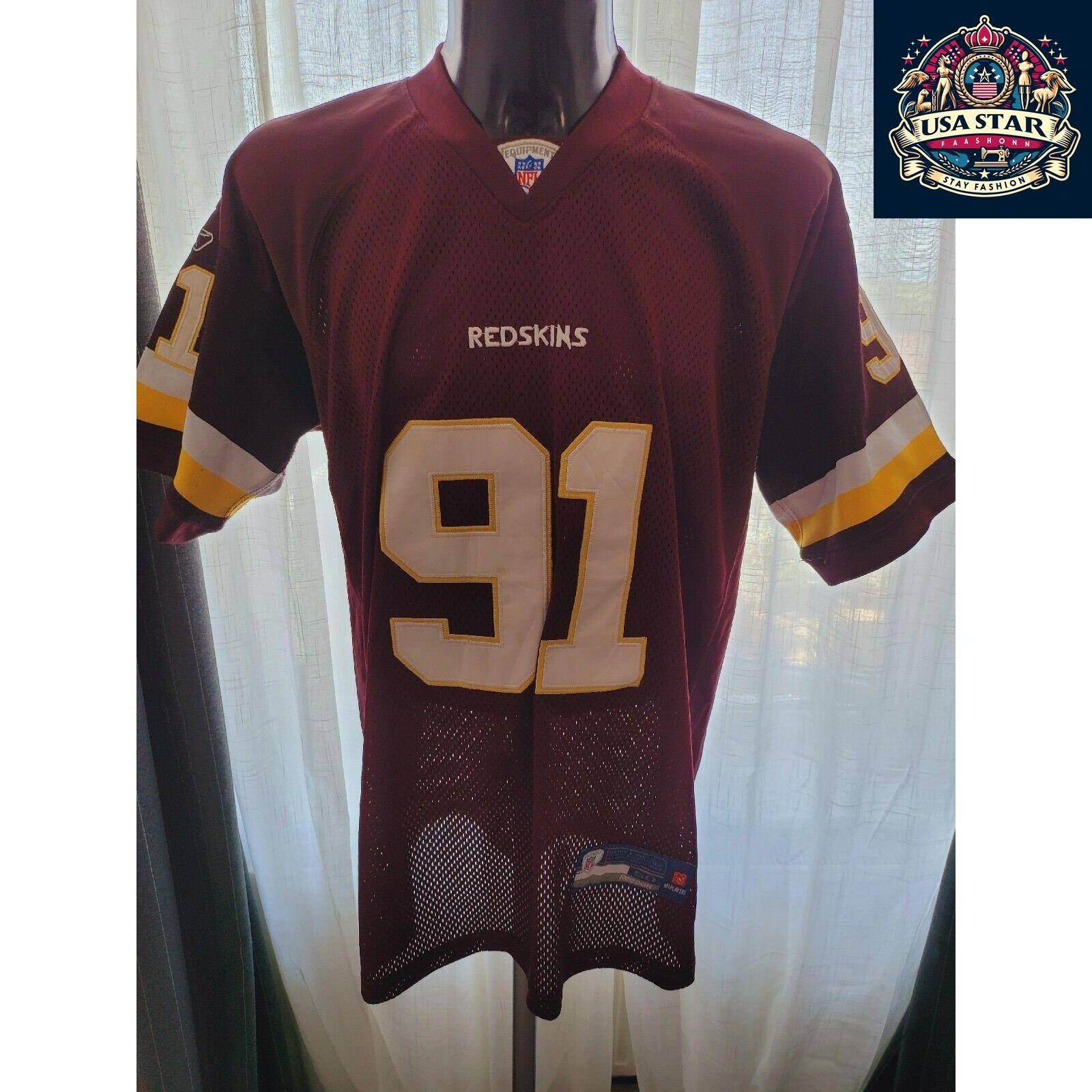 Washington Redskins Jersey - 100% Authentic - Red NFL 91 Kerrigan Reebok USA... - USASTARFASHION