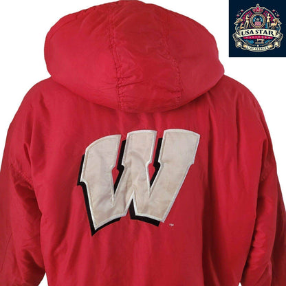 Wisconsin Badgers NHL Puffa Jacket Red Starter Vintage Adult L - USASTARFASHION