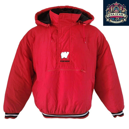 Wisconsin Badgers NHL Puffa Jacket Red Starter Vintage Adult L - USASTARFASHION