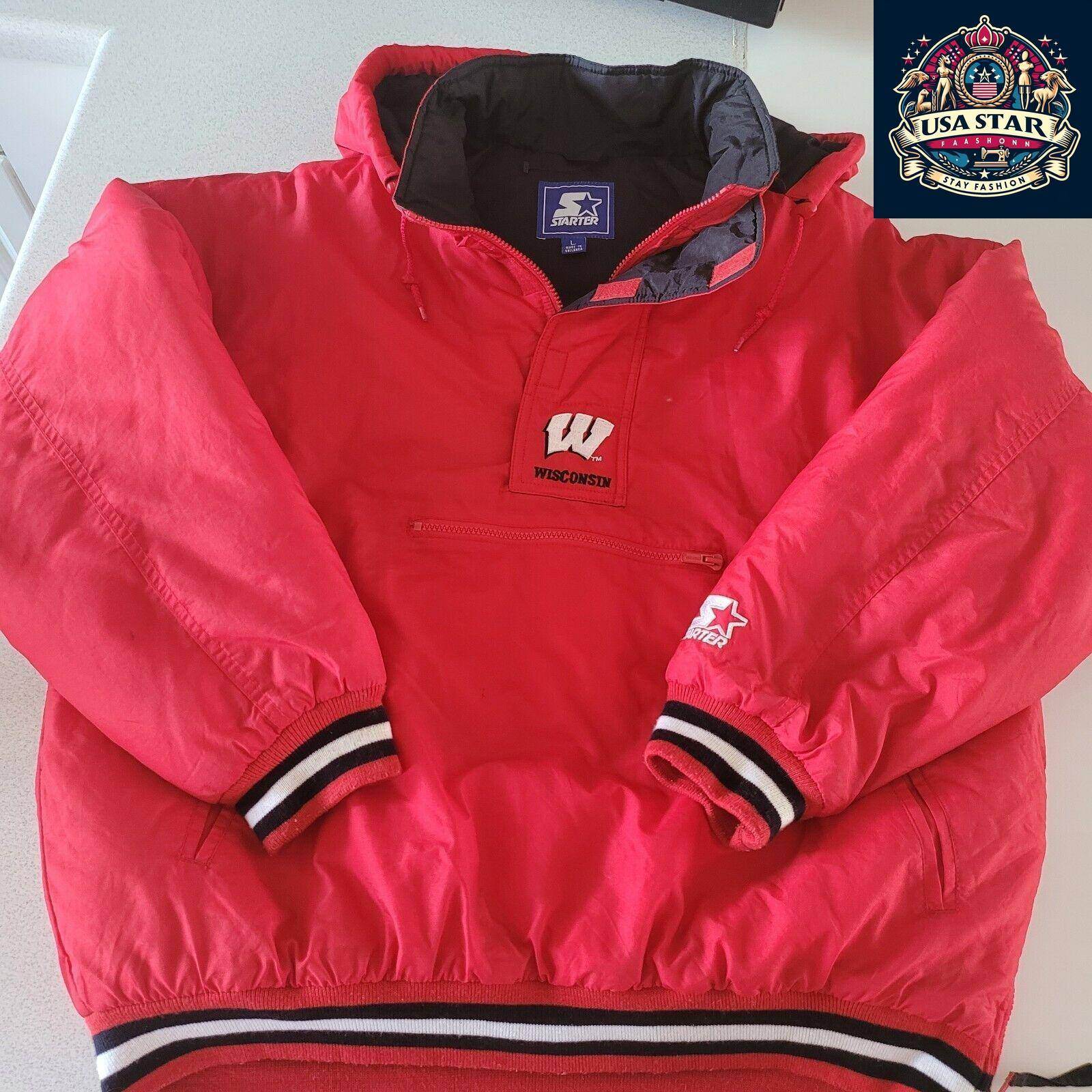 Wisconsin Badgers NHL Puffa Jacket Red Starter Vintage Adult L - USASTARFASHION