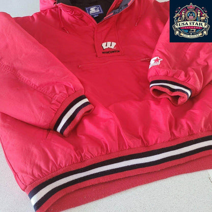 Wisconsin Badgers NHL Puffa Jacket Red Starter Vintage Adult L - USASTARFASHION