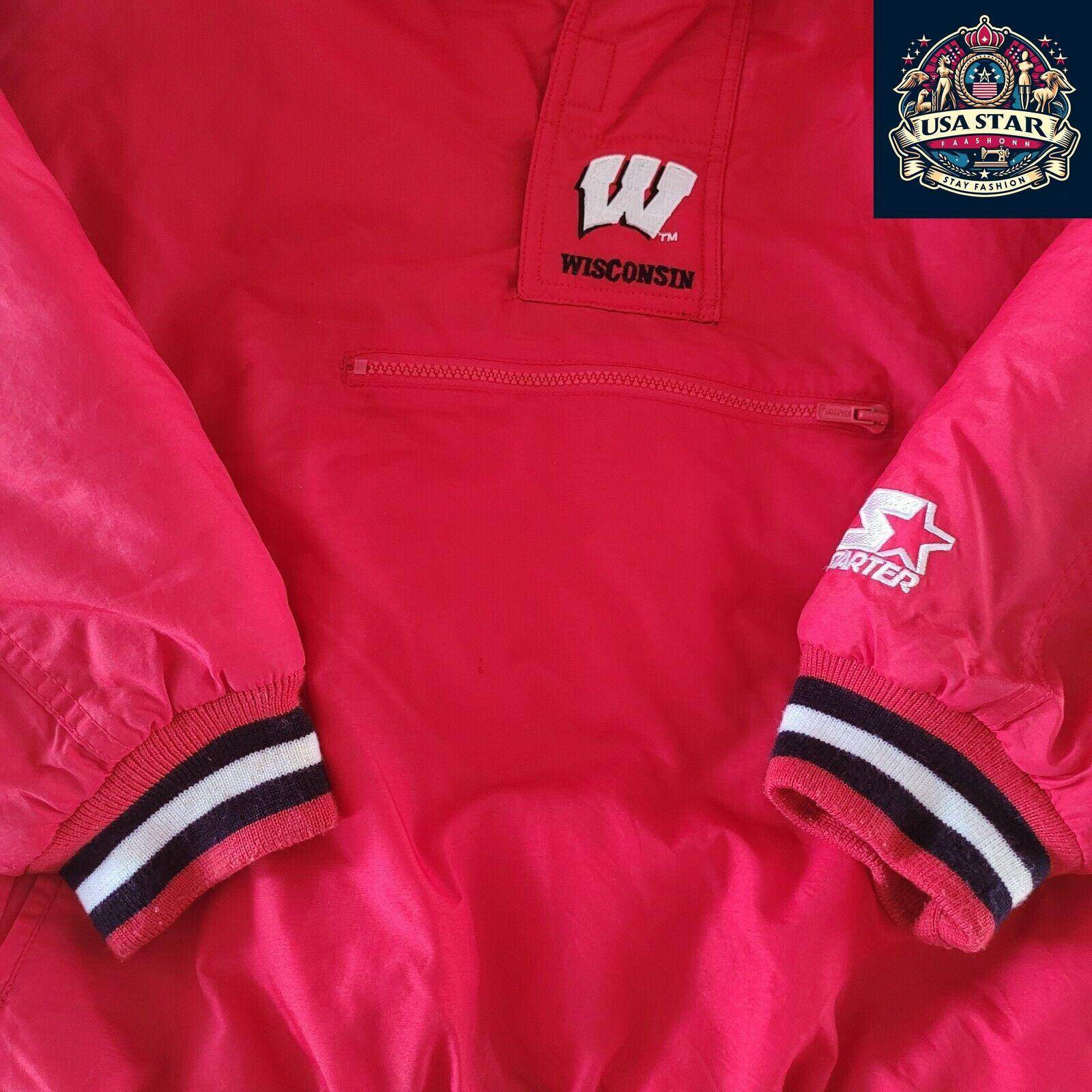 Wisconsin Badgers NHL Puffa Jacket Red Starter Vintage Adult L - USASTARFASHION