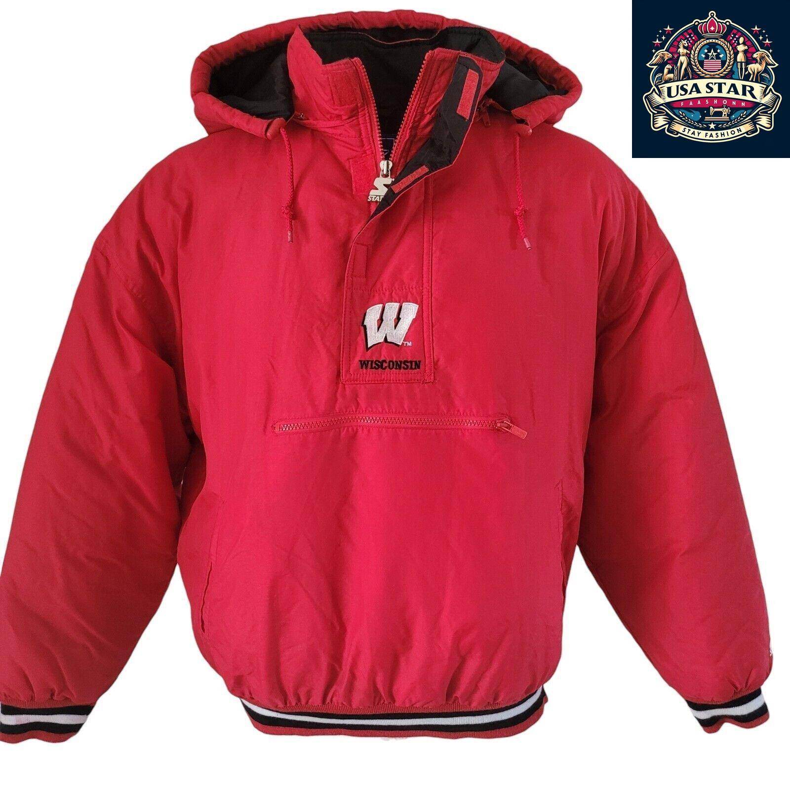 Wisconsin Badgers NHL Puffa Jacket Red Starter Vintage Adult L - USASTARFASHION