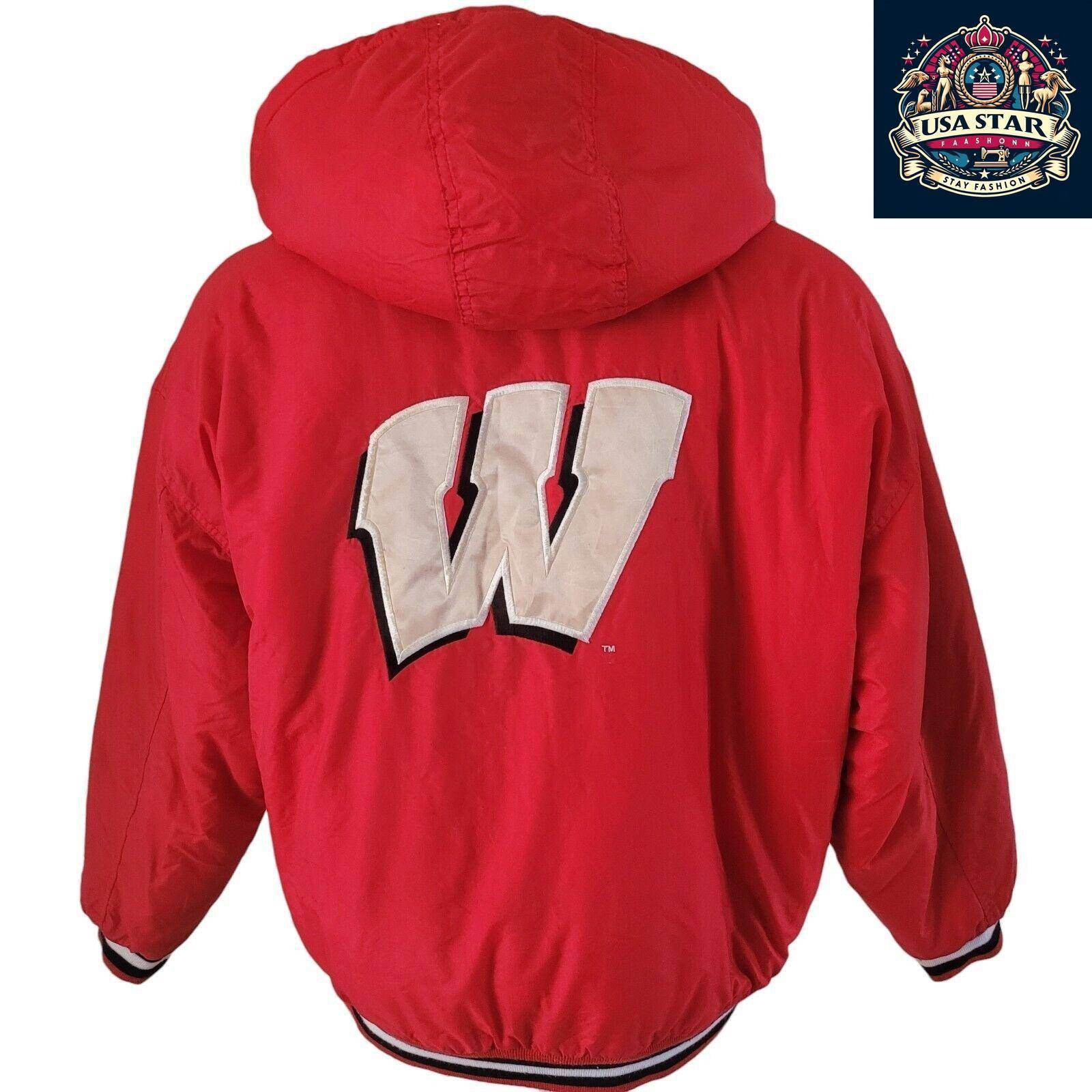 Wisconsin Badgers NHL Puffa Jacket Red Starter Vintage Adult L - USASTARFASHION