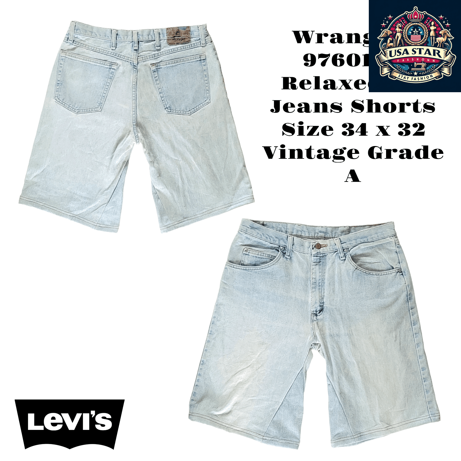 Wrangler 97601SB Relaxed Fit Jeans Shorts Size 34 x 32 Vintage Grade A - USASTARFASHION