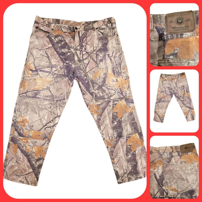 Wrangler Camo Jeans 42x30 Relaxed Fit, 100% Cotton, Durable Construction for Outdoor Activities - USASTARFASHION