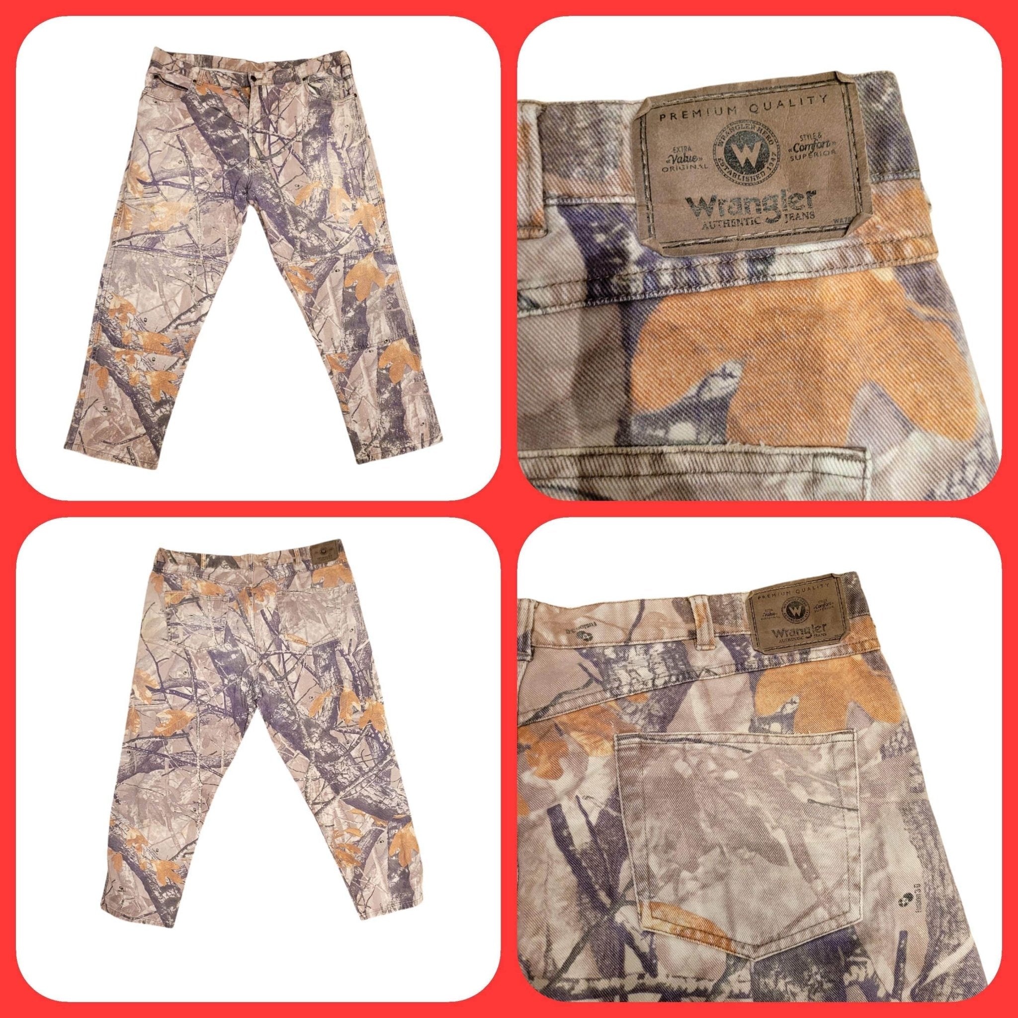 Wrangler Camo Jeans 42x30 Relaxed Fit, 100% Cotton, Durable Construction for Outdoor Activities - USASTARFASHION