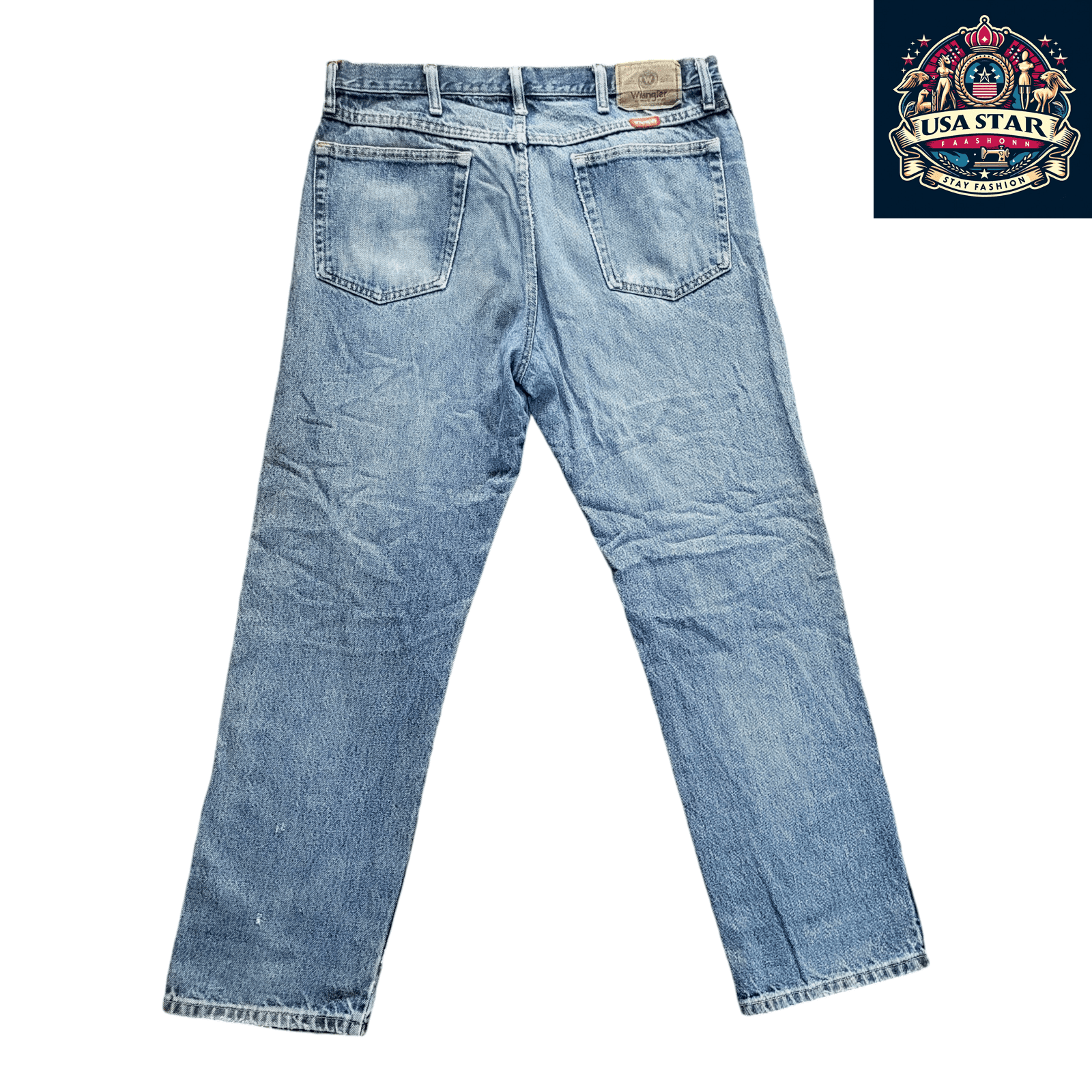 Wrangler Men's Jeans Regular Fit W38 x L30 Light Blue Denim, Grade A/B, 100% Cotton - USASTARFASHION