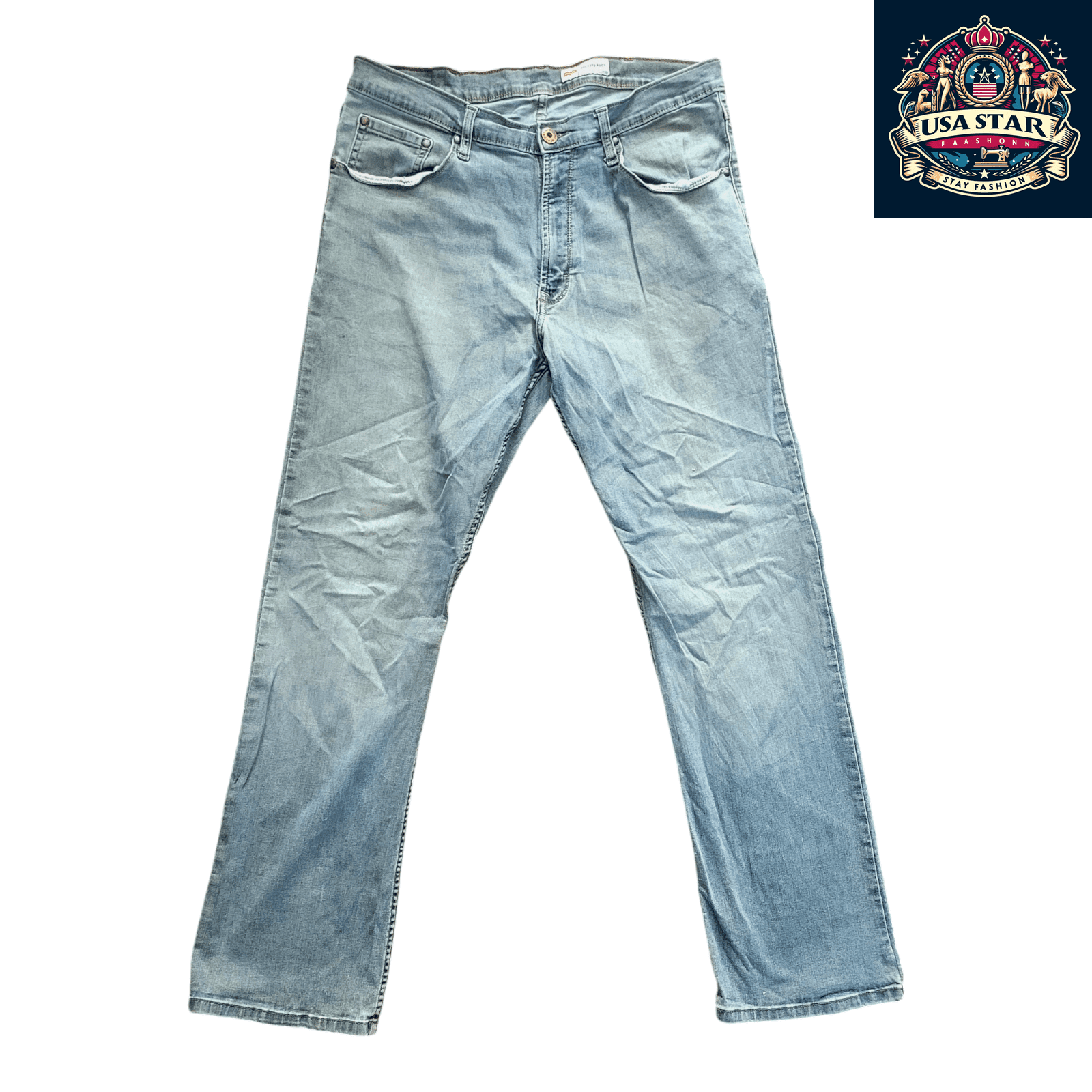 Wrangler Men's Jeans Relaxed Bootcut W36 x L32 Light Blue Denim, Grade A/B, Pre - Owned - USASTARFASHION