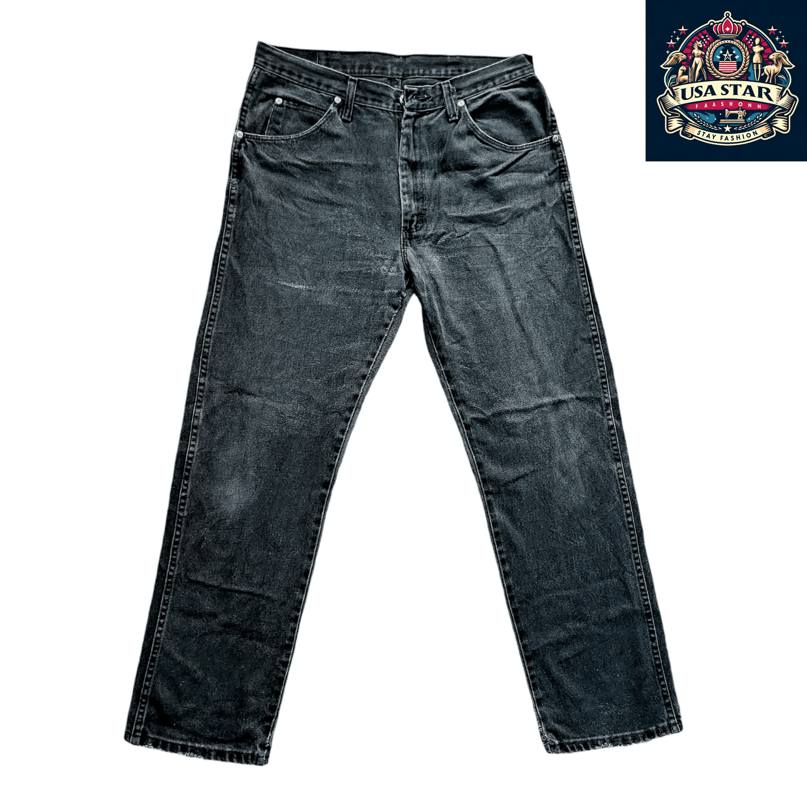 Wrangler Men's Jeans W34 x L32 Black Denim, Regular Fit, Grade A/B, Made in Mexico - USASTARFASHION