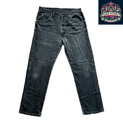 Wrangler Men's Jeans W34 x L32 Black Denim, Regular Fit, Grade A/B, Made in Mexico - USASTARFASHION