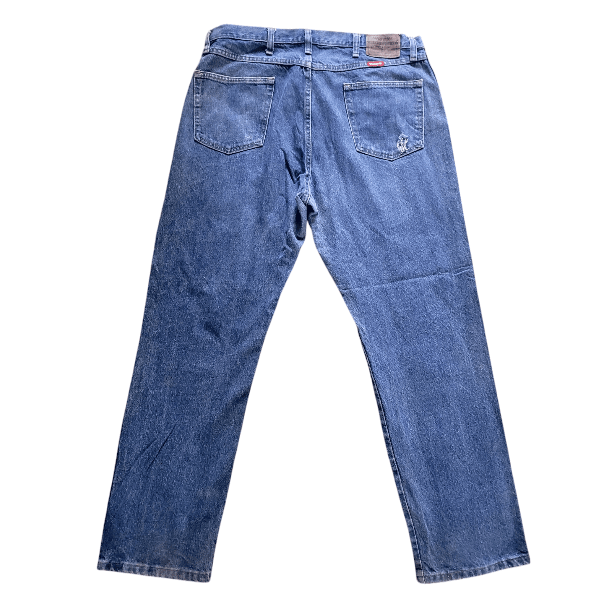 Wrangler Men's Regular Fit Light Blue Pre - Owned Jeans Size 38x32 with Minor Distress - USASTARFASHION