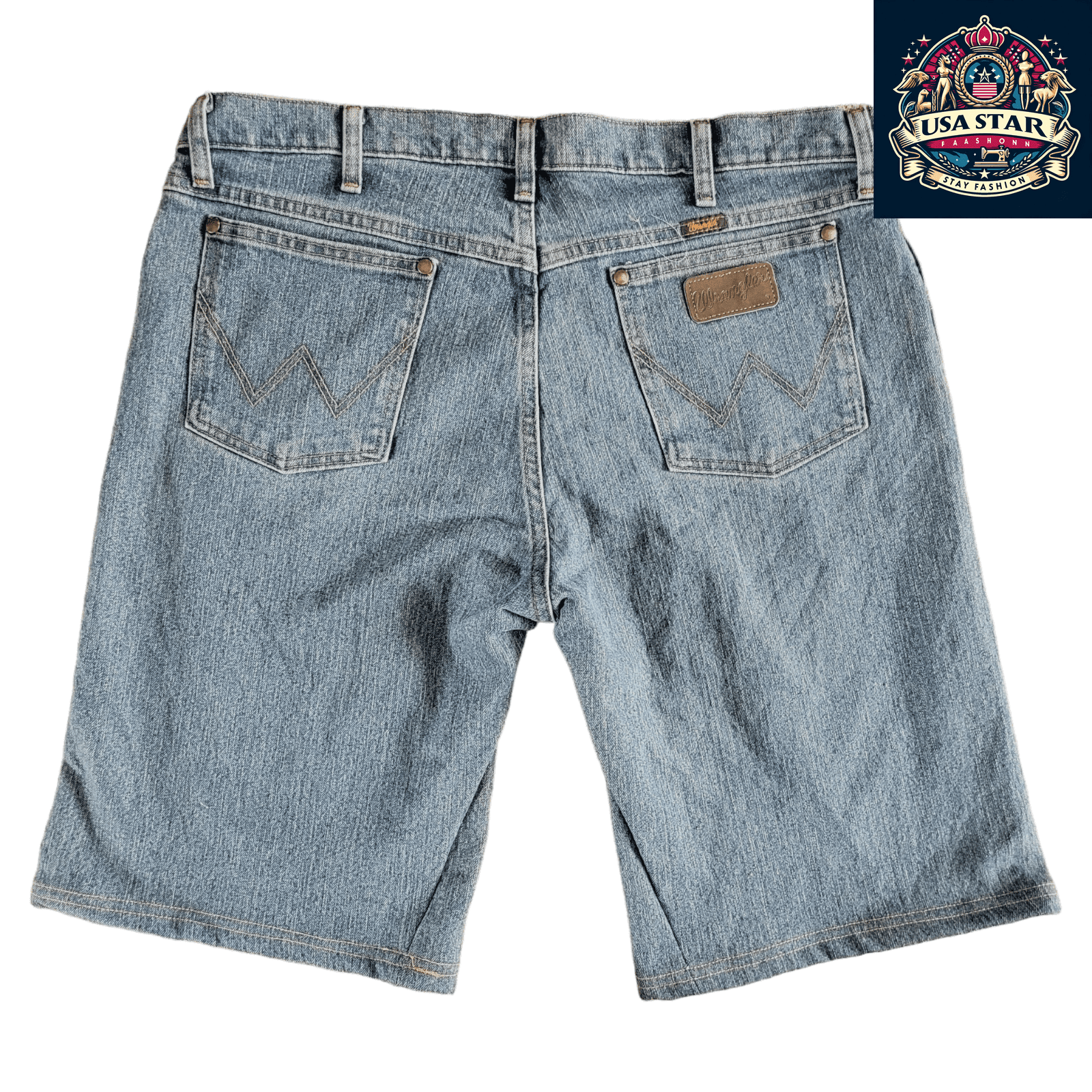 Wrangler Vintage Blue Denim Shorts Size 38x30 - Durable, Comfortable, Classic Style for All Occasions - USASTARFASHION