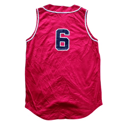 Youth XL Alleson Athletic Red Baseball Jersey Vest, Sleeveless Button - Up, Number 6, Team Sportswear - USASTARFASHION