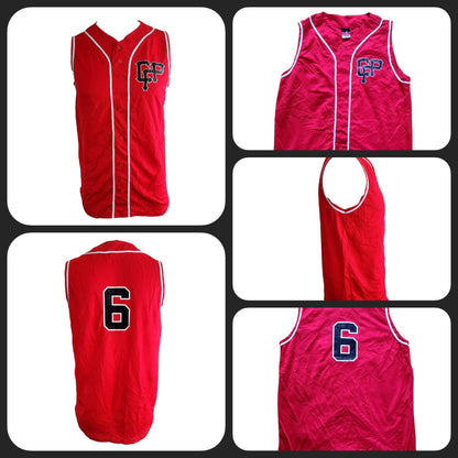 Youth XL Alleson Athletic Red Baseball Jersey Vest, Sleeveless Button - Up, Number 6, Team Sportswear - USASTARFASHION