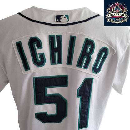 Youths Seattle Mariners Baseball Jersey By Russell Athletic ICHIRO 51 Size M - USASTARFASHION