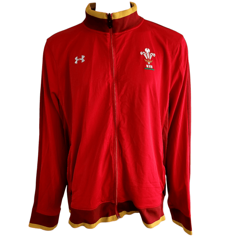Under Armour Wales Rugby Union Jacket 3XL - Red Track Jacket With WRU Crest - USASTARFASHION