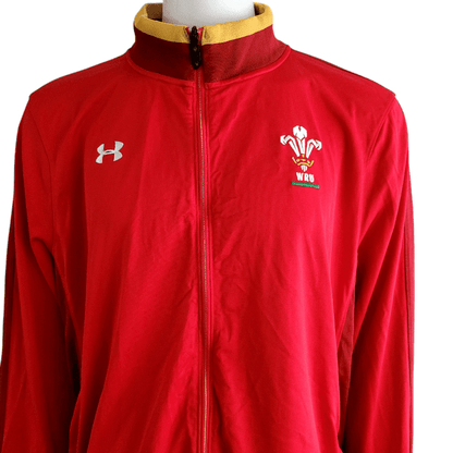 Under Armour Wales Rugby Union Jacket 3XL - Red Track Jacket With WRU Crest - USASTARFASHION