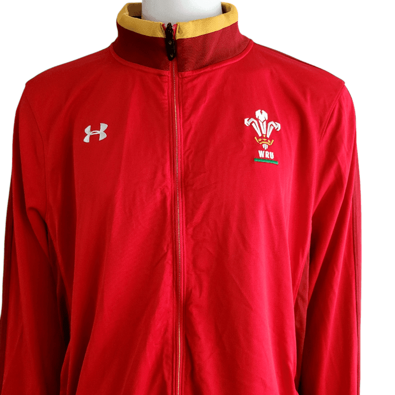 Under Armour Wales Rugby Union Jacket 3XL - Red Track Jacket With WRU Crest - USASTARFASHION