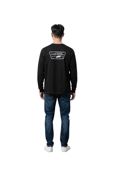 Vans Men’s Small Black Long Sleeve T-Shirt Classic Fit CA NY Logo 100% Cotton - USASTARFASHION