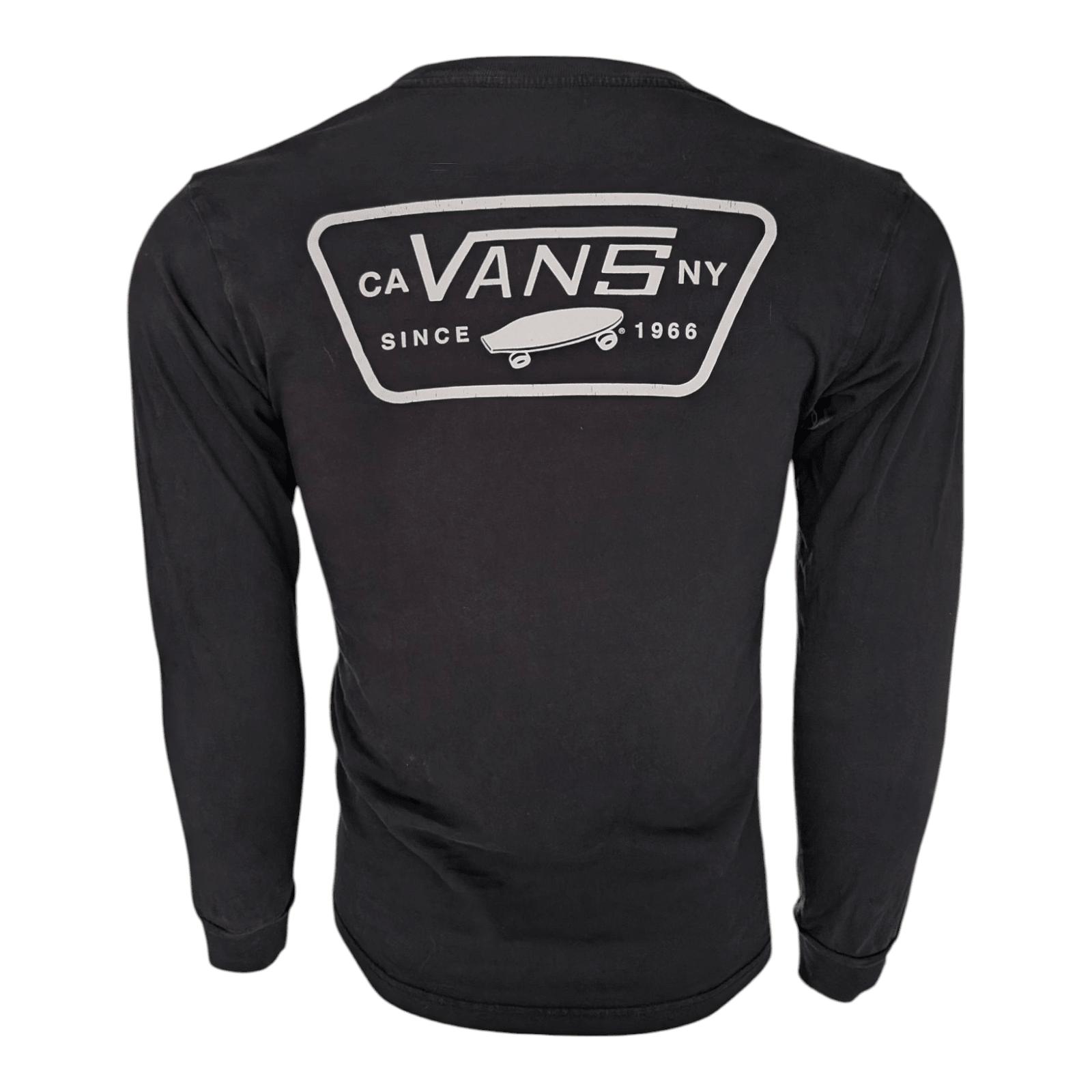 Vans Men’s Small Black Long Sleeve T-Shirt Classic Fit CA NY Logo 100% Cotton - USASTARFASHION