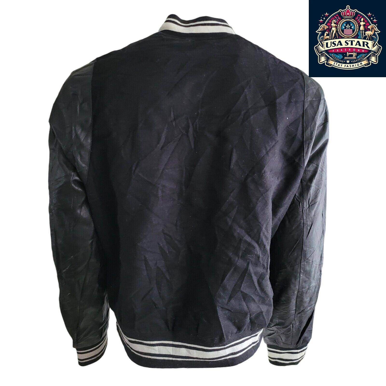 Vintage 90s Wool H&M Varsity Jacket Size L Black Retro Style with Snap Closure and Pockets - USASTARFASHION