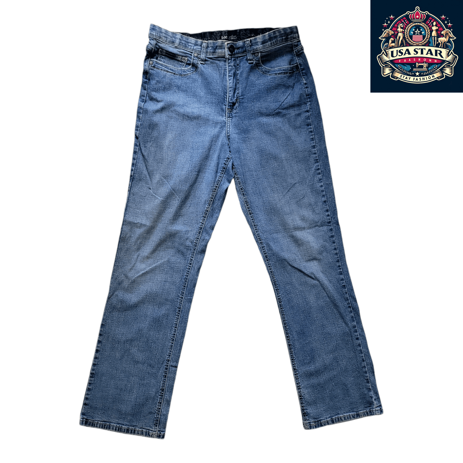 Vintage Lee Men's Jeans W32 L31 Straight - Leg Denim Blue Medium Rise for Classic Style and Comfort - USASTARFASHION