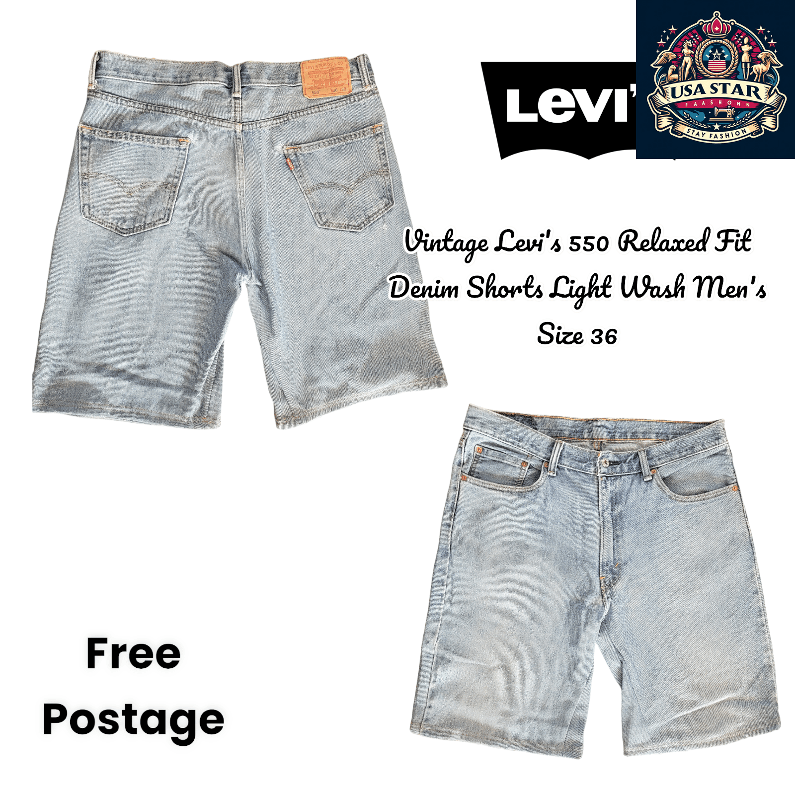 Vintage Levi's 550 Relaxed Fit Denim Shorts Light Wash Men's Size 36 - USASTARFASHION