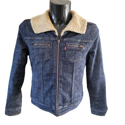 Vintage Levi’s Women’s Sherpa Denim Jacket – Dark Wash, S/P - USASTARFASHION