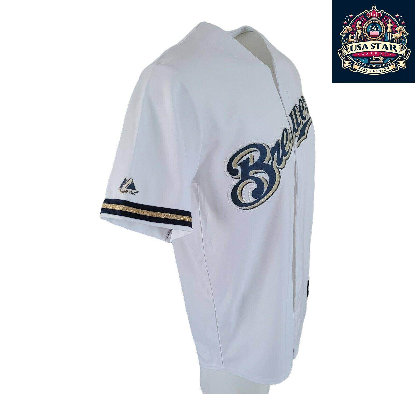 Vintage Majestic Milwaukee Brewers Jersey 28 Fielder Sz M - Authentic Collectible Sports Apparel - USASTARFASHION