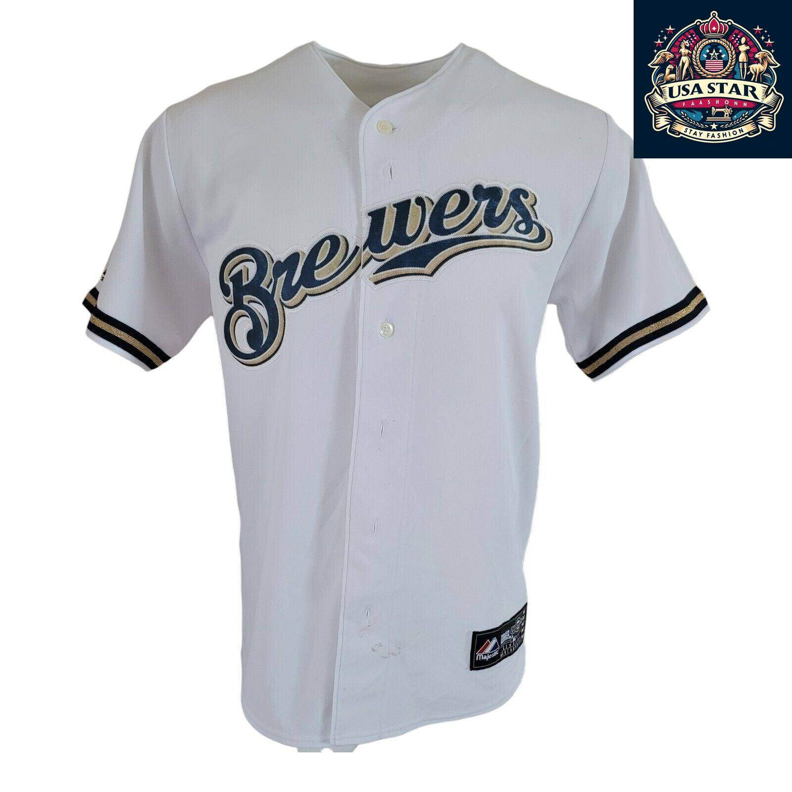 Vintage Majestic Milwaukee Brewers Jersey 28 Fielder Sz M - Authentic Collectible Sports Apparel - USASTARFASHION