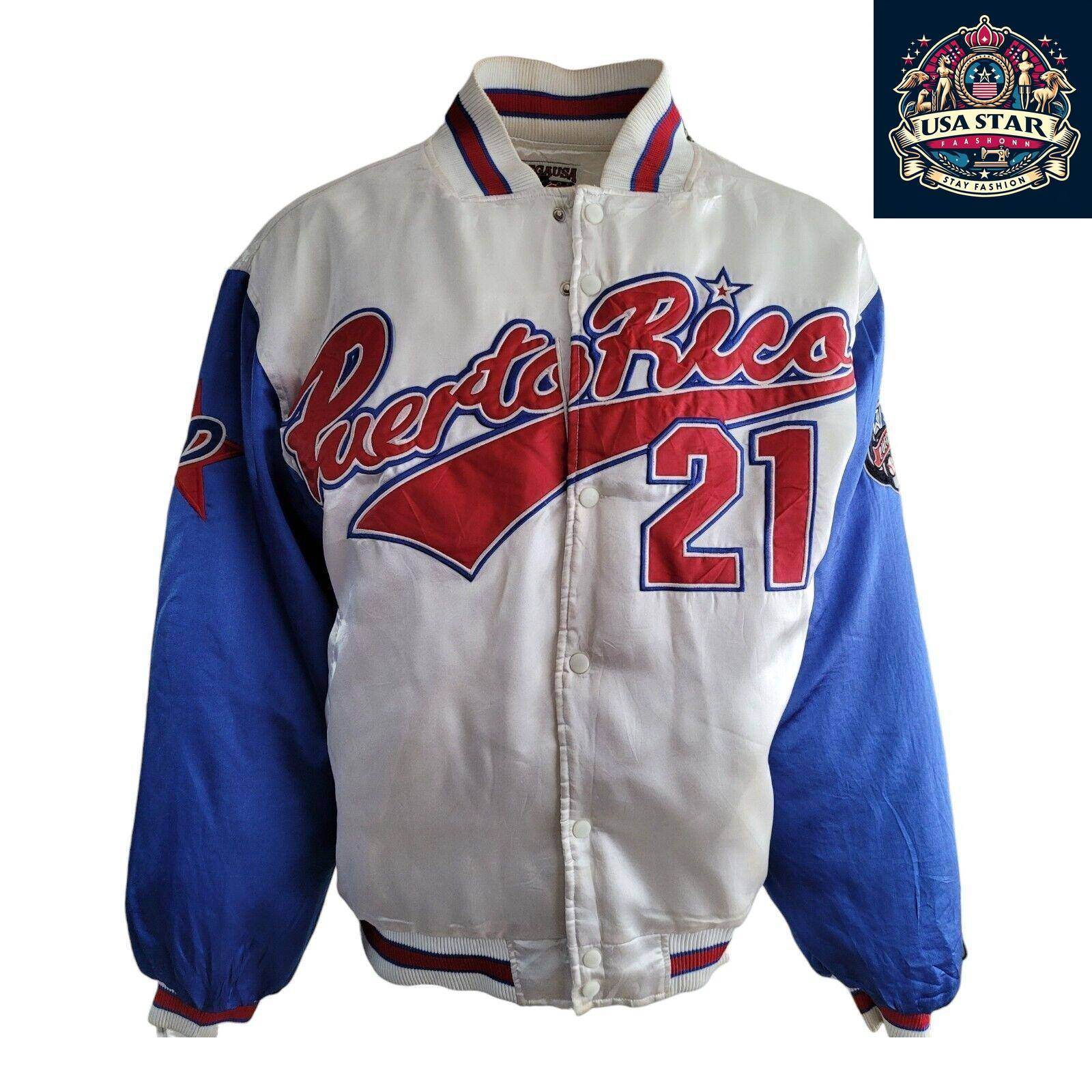 Vintage MegaUSA Classics Puerto Rico 21 Boricua Embroidered Satin Jacket Sz XXL - USASTARFASHION