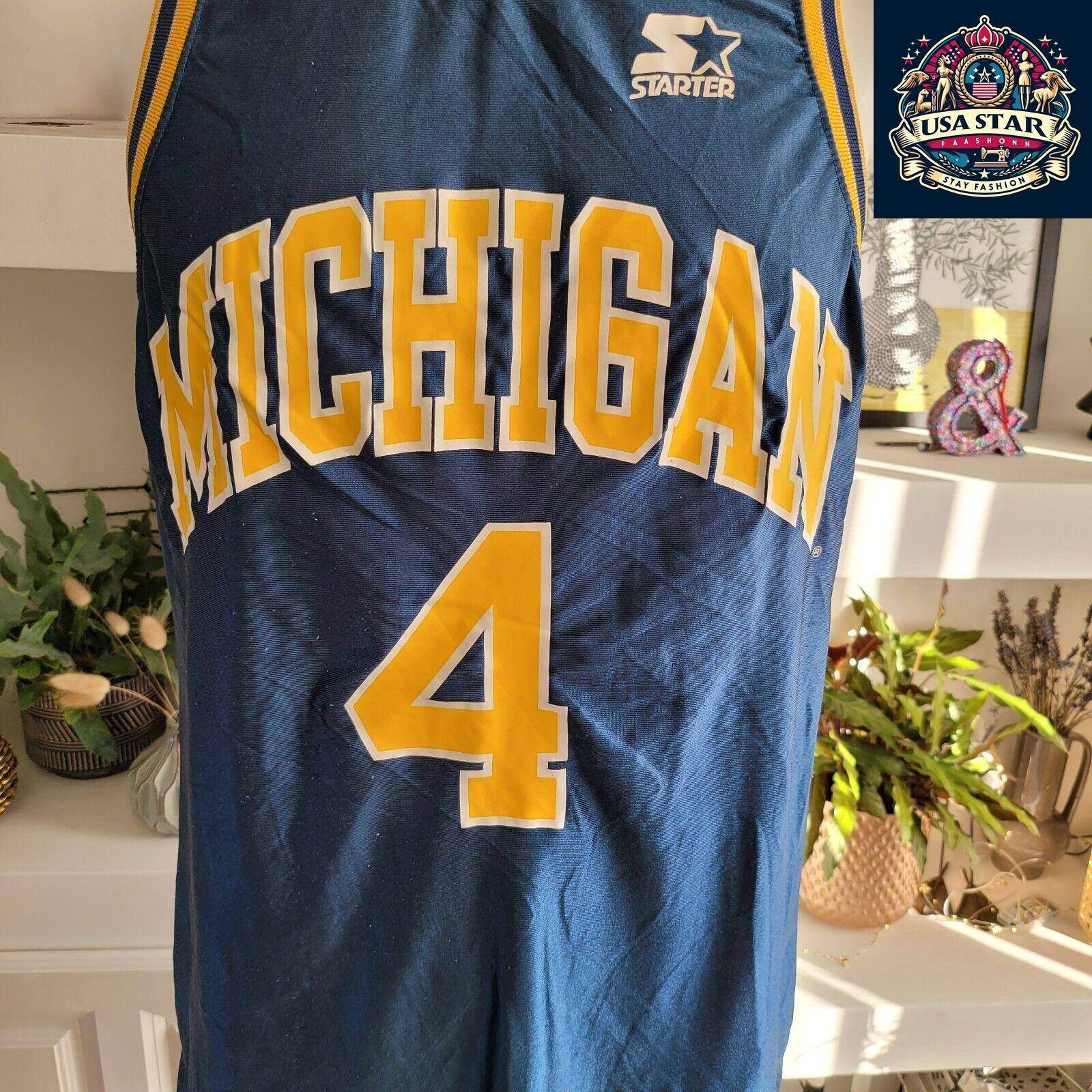 Vintage Michigan Wolverines Jersey Starter 4 Chris Webber Size 48 Large Pre - Owned Classic - USASTARFASHION