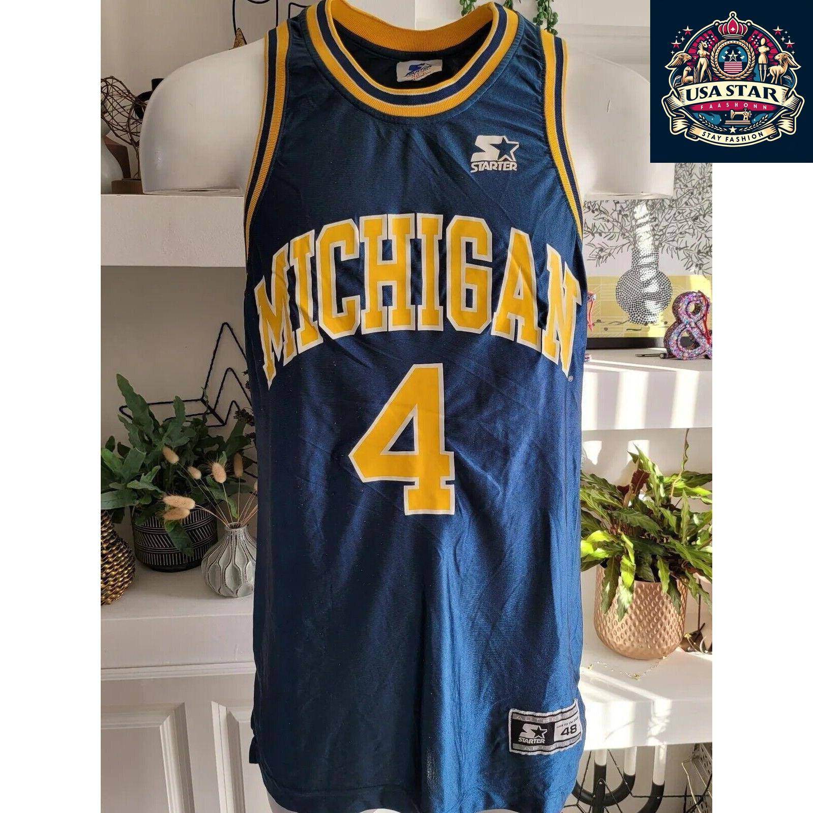 Vintage Michigan Wolverines Jersey Starter 4 Chris Webber Size 48 Large Pre - Owned Classic - USASTARFASHION